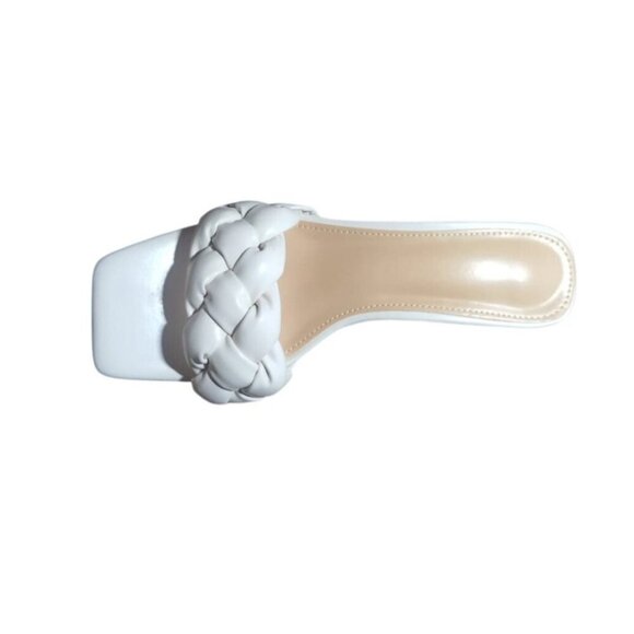 Women's White Braided Mid Heel Sandals with Open Square Toe, Size 37. - Picture 4 of 8